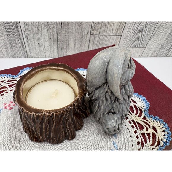 Darling Vintage Ceramic Rabbit and Tree Stump Candle Holder - Picture 2 of 6